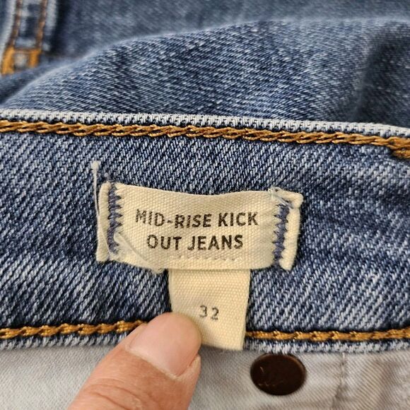 Madewell Jeans Womens 32 Blue Mid Rise Kick Out Flare Crop Brinton Wash Raw Hem - Picture 2 of 11